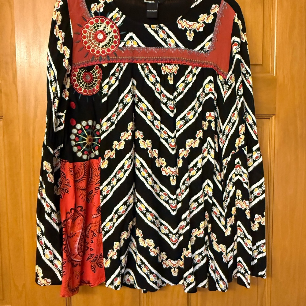 Desigual Black and Red Patterned Blouse